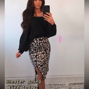 NanaMacs Black & Cream Leopard Midi Skirt